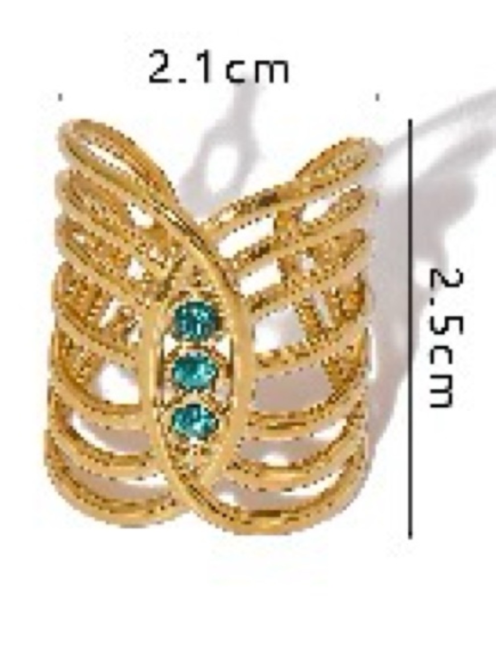 18 Gold plated  Women’s long Statement adjustable Ring with Teal Crystals